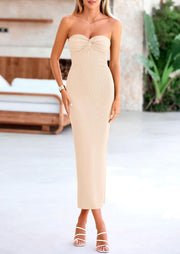 PRETTYGARDEN Women's Bodycon Long Dresses Summer Strapless Tube Twist Knot Front Ribbed Knit Maxi Cocktail Dress with Slit