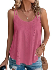 KKJ Womens Cute Tank Tops Eyelet Sleeveless Spaghetti Strap Scoop Neck Loose Casual 2025 Summer Beach Vacation Flowy Shirts