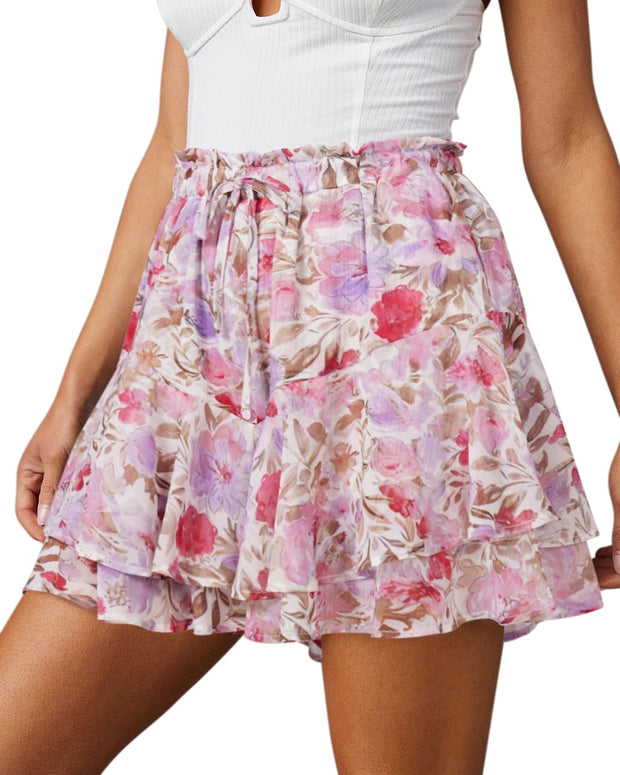 Flowy Shorts for Women Casual Boho Floral Skorts Ruffle Mini Skirts Running Tennis Butterfly Shorts Chiffon Shorts