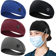 ABAMERICA Headbands with Button for Mask, Wide Nurses Headbands Non Slip Elastic Ear Protection for Women Men Doctors Sweatband Headband (BUTTON- 1 PACK COLOR05)