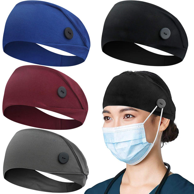 ABAMERICA Headbands with Button for Mask, Wide Nurses Headbands Non Slip Elastic Ear Protection for Women Men Doctors Sweatband Headband (BUTTON- 1 PACK COLOR05)