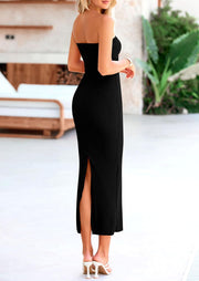 PRETTYGARDEN Women's Bodycon Long Dresses Summer Strapless Tube Twist Knot Front Ribbed Knit Maxi Cocktail Dress with Slit