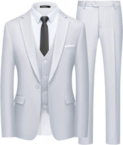 WULFUL Men’s Slim Fit Suit One Button 3-Piece Blazer Dress Business Wedding Party Jacket Vest & Pant