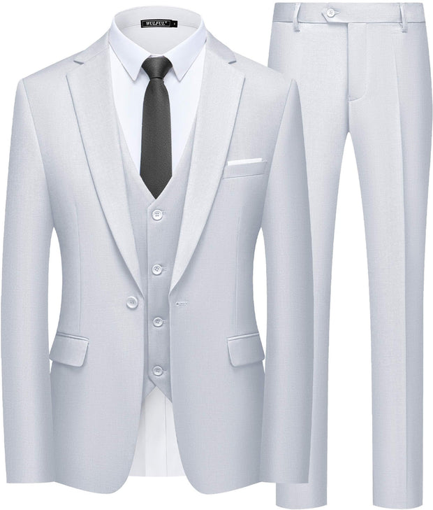 WULFUL Men’s Slim Fit Suit One Button 3-Piece Blazer Dress Business Wedding Party Jacket Vest & Pant
