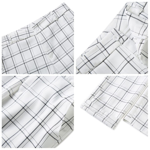 Womens 2 Piece Plaid Suits Set Business Office One Button Blazer Jacket Casual Long Sleeve Pant Suit Set