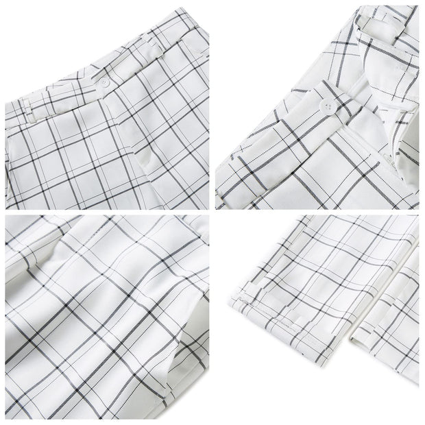 Womens 2 Piece Plaid Suits Set Business Office One Button Blazer Jacket Casual Long Sleeve Pant Suit Set