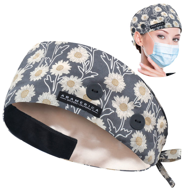 ABAMERICA Working Caps with Button and Sweatband, Adjustable Working Hats for Women Men, One Size(Tie Back or Toggle)