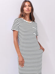 ANRABESS Womens Summer Casual Midi Dress Short Sleeve Crewneck T Shirt Long Dresses Split Stripe Beach Vacation Travel Outfit Small