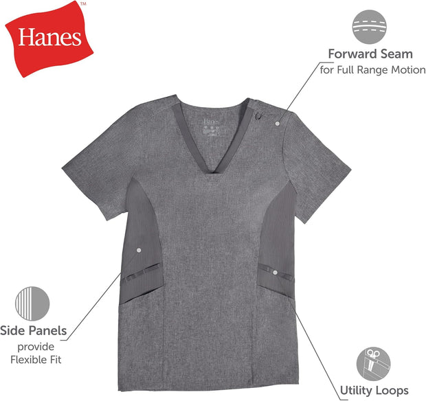 Hanes Women's Scrubs Healthcare Top, Moisture-Wicking Stretch Scrub Shirts, Ribbed Side Panels
