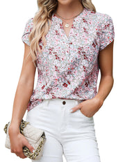 Blooming Jelly Women's Dressy Casual Tops Business Work Blouses White Button Down Shirts Cap Sleeve V Neck Tshirt