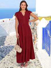 ANRABESS Womens Summer Casual Maxi Dress V Neck Ruffle Sleeve Long Dresses Fashion Flowy Tiered Boho Beach Vacation Sundress Black Large