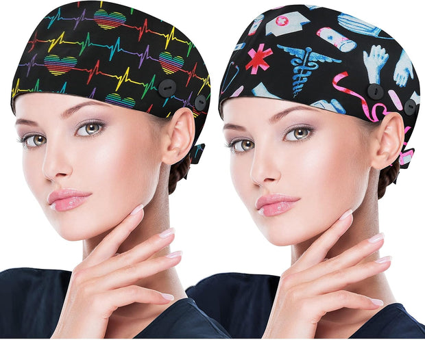 ABAMERICA Working Caps with Button and Sweatband, Adjustable Working Hats for Women Men, One Size(Tie Back or Toggle)