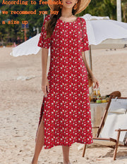 Zeagoo Women Long Sun Dress Summer T Shirt Dresses Beach Dress Casual Short Sleeve Tropical O Neck A Line Maxi Dresses Loose Side Slit Cover Up with Pockets 2025 Black XXL