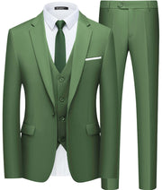 WULFUL Men’s Slim Fit Suit One Button 3-Piece Blazer Dress Business Wedding Party Jacket Vest & Pant