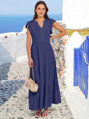 ANRABESS Womens Summer Casual Maxi Dress V Neck Ruffle Sleeve Long Dresses Fashion Flowy Tiered Boho Beach Vacation Sundress Black Large
