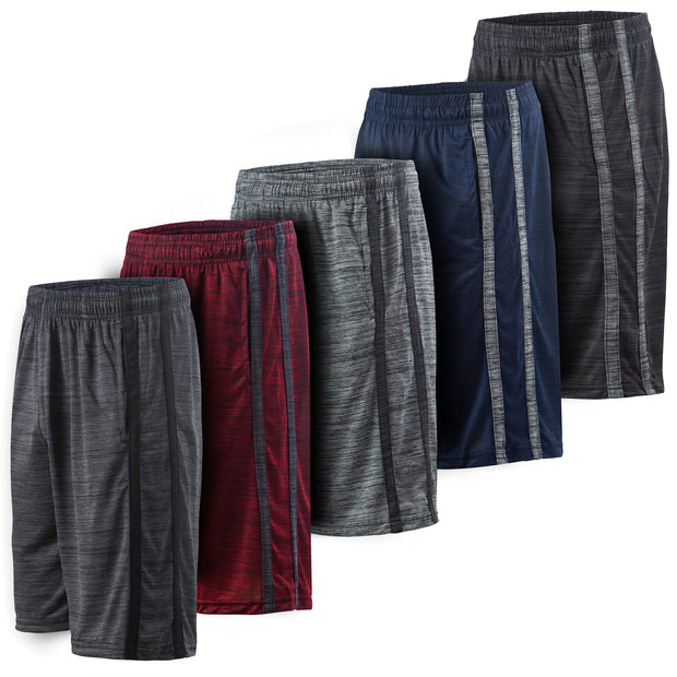 5 Pack: Men's Dry-Fit Sweat Resistant Active Athletic Performance Shorts