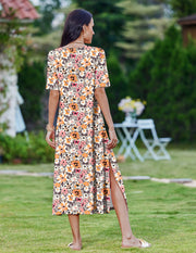 Zeagoo Women Long Sun Dress Summer T Shirt Dresses Beach Dress Casual Short Sleeve Tropical O Neck A Line Maxi Dresses Loose Side Slit Cover Up with Pockets 2025 Black XXL