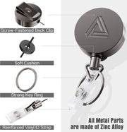 2 Pack Heavy Duty Metal Retractable Badge Holder Reel with Belt Clip Key Ring and Waterproof Vertical Clear ID Card Holder + 2 Extra Carabiner Key Chain Rings, 31 inches Strong Dyneema Pull Cord