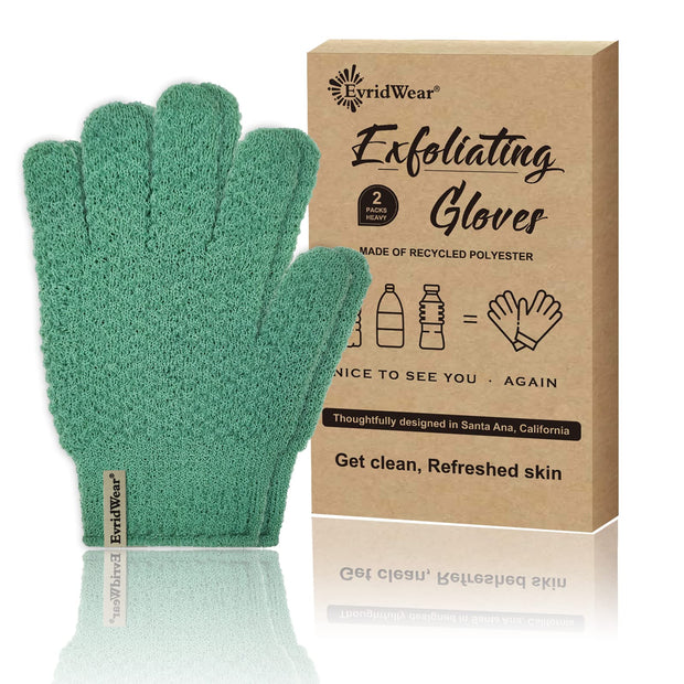 Evridwear Exfoliating Dual Texture Bath Gloves for Shower, Spa, Massage and Body Scrubs, Dead Skin Cell Remover, Gloves with Hanging Loop (1 Pair Heavy Glove)