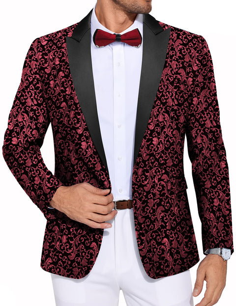 COOFANDY Men's Paisley Tuxedo Jacket One Button Dress Suit Jacket Floral Blazer for Dinner Party Prom Wedding