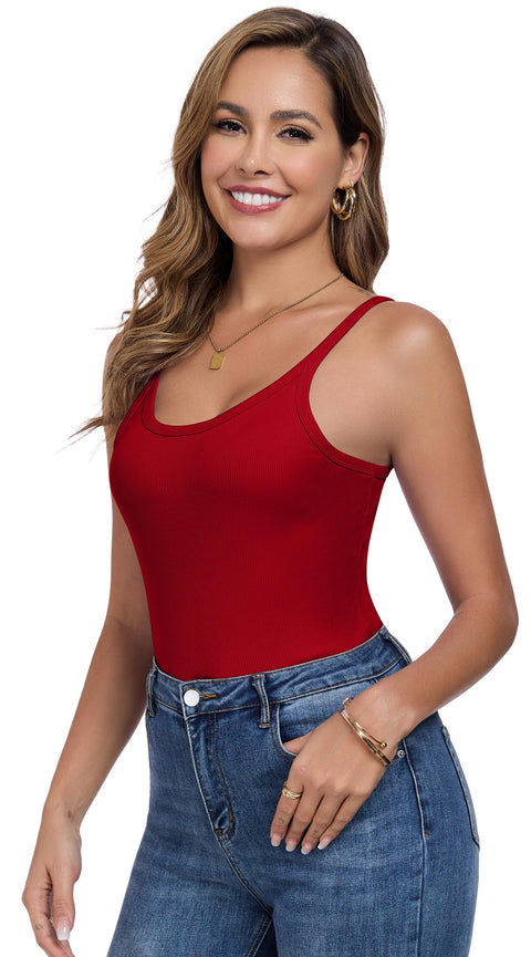 Womens Tank Tops Spaghetti Straps Scoop Neck Ribbed Slim Fitted Summer Workout Camisole Basic Layering Shirts