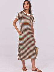 ANRABESS Womens Summer Casual Midi Dress Short Sleeve Crewneck T Shirt Long Dresses Split Stripe Beach Vacation Travel Outfit Small