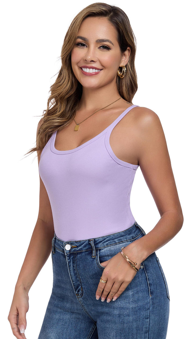 Womens Tank Tops Spaghetti Straps Scoop Neck Ribbed Slim Fitted Summer Workout Camisole Basic Layering Shirts