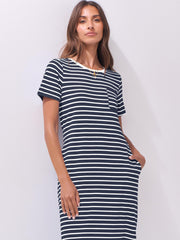 ANRABESS Womens Summer Casual Midi Dress Short Sleeve Crewneck T Shirt Long Dresses Split Stripe Beach Vacation Travel Outfit Small