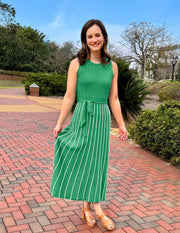 ZESICA Women's Summer Sleeveless Midi Dress 2025 Crewneck Ribbed Knit Tie Waist Casual A Line Swing Dresses