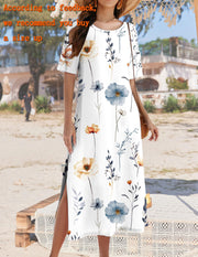 Zeagoo Women Long Sun Dress Summer T Shirt Dresses Beach Dress Casual Short Sleeve Tropical O Neck A Line Maxi Dresses Loose Side Slit Cover Up with Pockets 2025 Black XXL