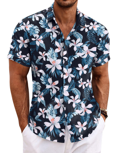 COOFANDY Men's Linen Shirts Short Sleeve Casual Shirts Button Down Shirt for Men Beach Summer Wedding Shirt
