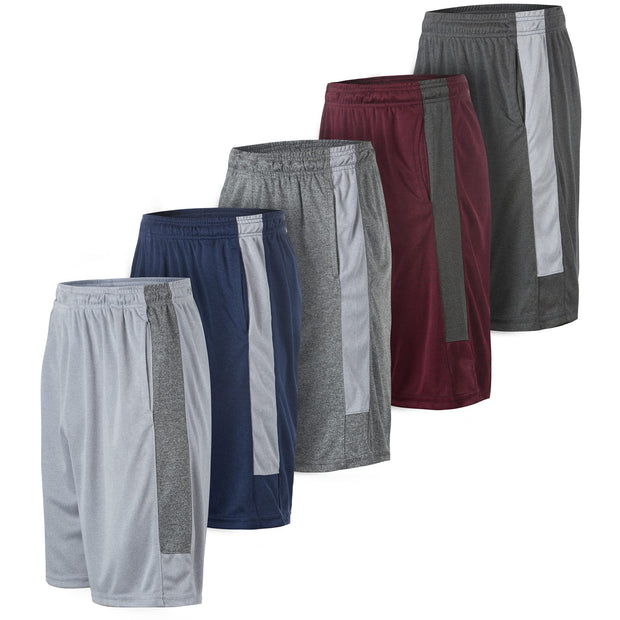5 Pack: Men's Dry-Fit Sweat Resistant Active Athletic Performance Shorts