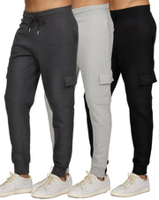 PURE CHAMP Mens 3 Pack Fleece Active Athletic Workout Jogger Sweatpants for Men with Zipper Pocket and Drawstring Size S-3XL