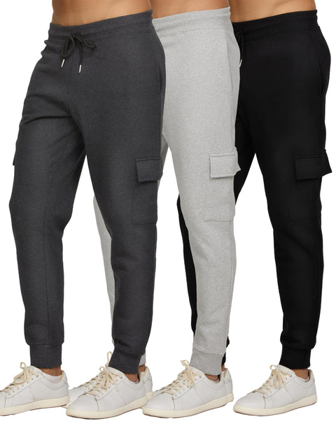 PURE CHAMP Mens 3 Pack Fleece Active Athletic Workout Jogger Sweatpants for Men with Zipper Pocket and Drawstring Size S-3XL