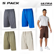 Ultra Performance Mens 5 Pack Athletic Running Shorts, Basketball Gym Workout Shorts for Men with Zippered Pockets