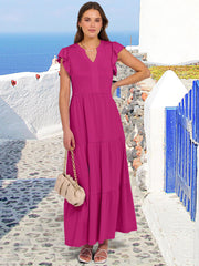 ANRABESS Womens Summer Casual Maxi Dress V Neck Ruffle Sleeve Long Dresses Fashion Flowy Tiered Boho Beach Vacation Sundress Black Large