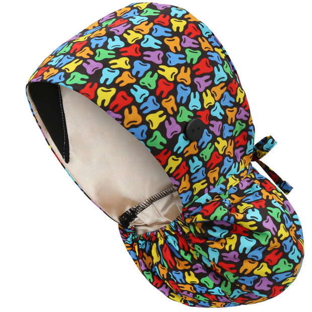 QBA Adjustable Working Cap with Button, Satin-Lined Hat, Cotton Working Hat Sweatband, Elastic Tie Back Hats Unisex