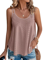 KKJ Womens Cute Tank Tops Eyelet Sleeveless Spaghetti Strap Scoop Neck Loose Casual 2025 Summer Beach Vacation Flowy Shirts