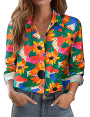 Zeagoo Button Down Shirts for Women Dressy Floral Printed Long Sleeve Blouse Business Casual Work Tops