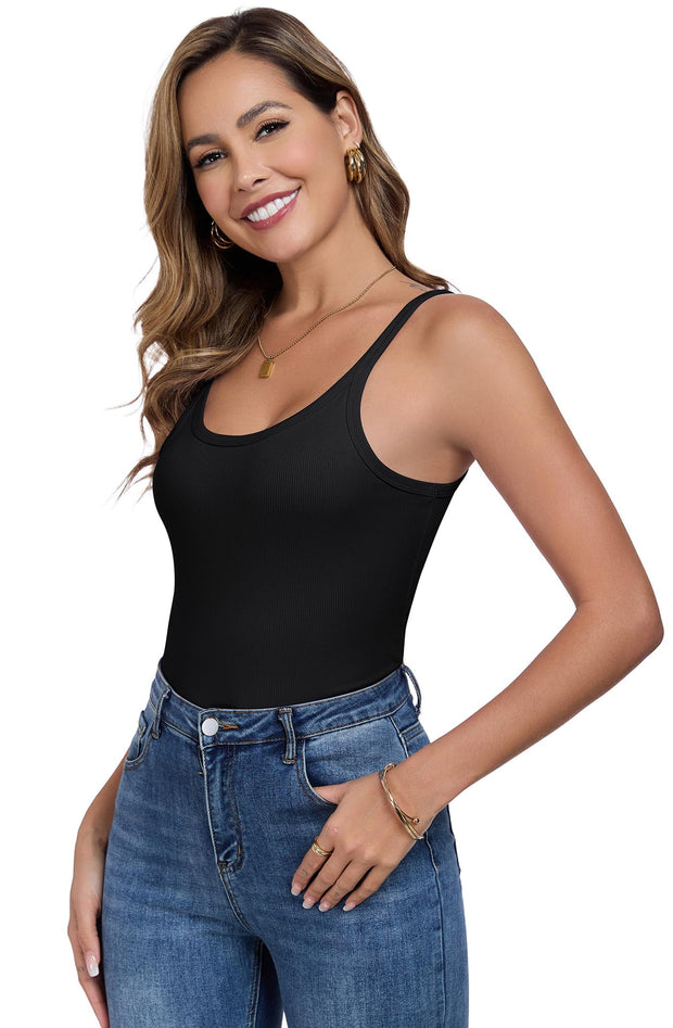 Womens Tank Tops Spaghetti Straps Scoop Neck Ribbed Slim Fitted Summer Workout Camisole Basic Layering Shirts
