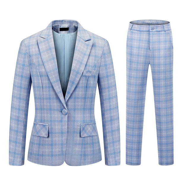 Womens 2 Piece Plaid Suits Set Business Office One Button Blazer Jacket Casual Long Sleeve Pant Suit Set