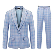 Womens 2 Piece Plaid Suits Set Business Office One Button Blazer Jacket Casual Long Sleeve Pant Suit Set
