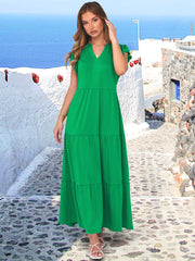 ANRABESS Womens Summer Casual Maxi Dress V Neck Ruffle Sleeve Long Dresses Fashion Flowy Tiered Boho Beach Vacation Sundress Black Large
