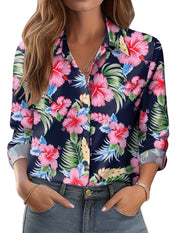 Zeagoo Button Down Shirts for Women Dressy Floral Printed Long Sleeve Blouse Business Casual Work Tops