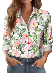 Zeagoo Button Down Shirts for Women Dressy Floral Printed Long Sleeve Blouse Business Casual Work Tops