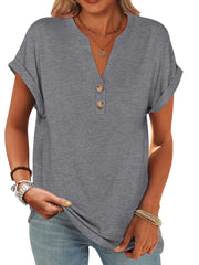ANRABESS Womens Short Sleeve Henley Tops V Neck Dressy Casual Loose Fit Shirts Summer Flowy Blouses 2025 Trendy Clothes