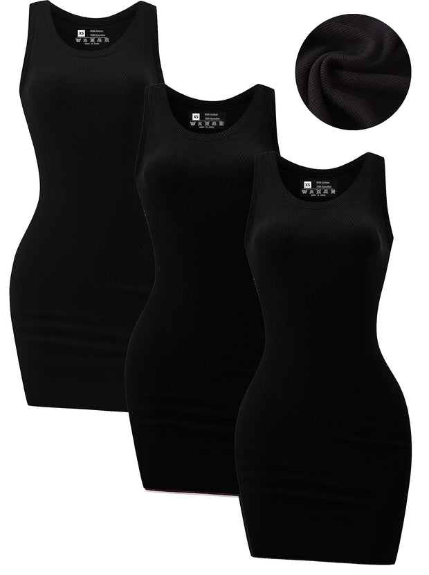 3 Piece Womens Summer Ribbed Tank Dress Scoop Neck Sleeveless Tank Top Dresses Basic Bodycon Mini Dress