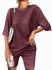 Ekouaer Pajamas 2 Piece Lounge Sets Ribbed Knit Matching Outfits T-shirt Biker Shorts Sleepwear Loungewear Sweatsuits