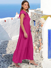 ANRABESS Womens Summer Casual Maxi Dress V Neck Ruffle Sleeve Long Dresses Fashion Flowy Tiered Boho Beach Vacation Sundress Black Large