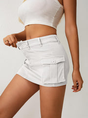 ELLEVEN High Stretchy Cargo Skirt for Women, Low Waist Y2k Mini Skirt Cute Denim Skirt with Pockets
